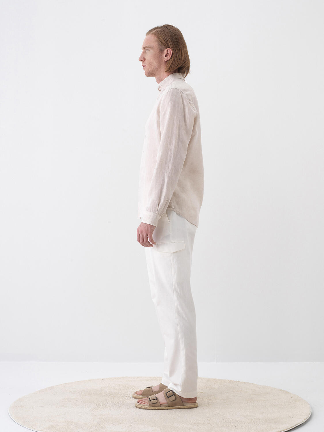 White Regular Fit Linen Trousers - 3