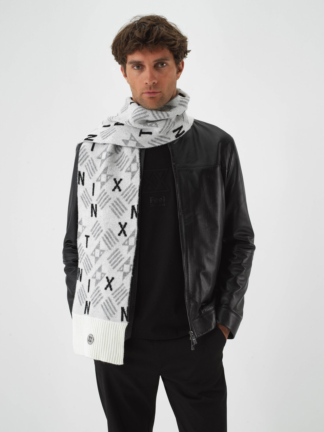 Ecru Natural Wool Textured Standard Fit Scarf - Xint