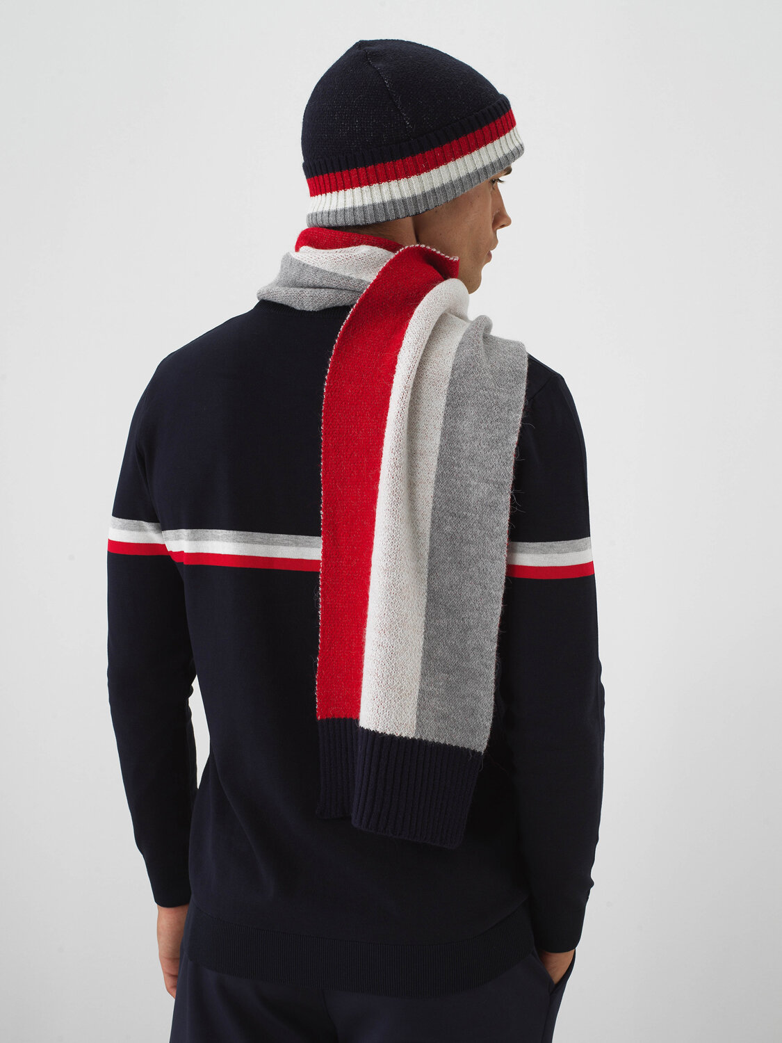 Navy Blue Natural Wool Textured Standard Fit Scarf - Xint