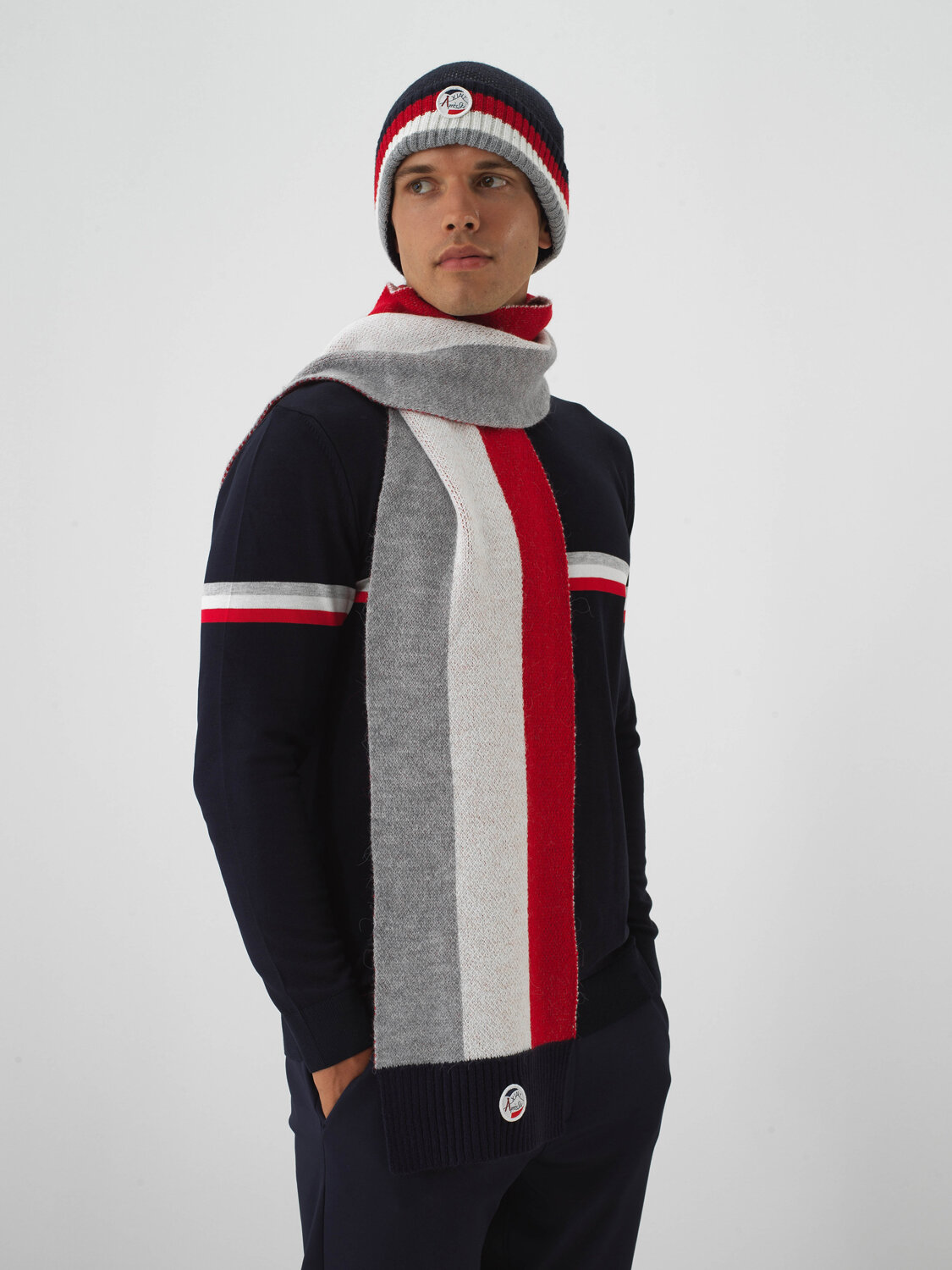 Navy Blue Natural Wool Textured Standard Fit Scarf - Xint