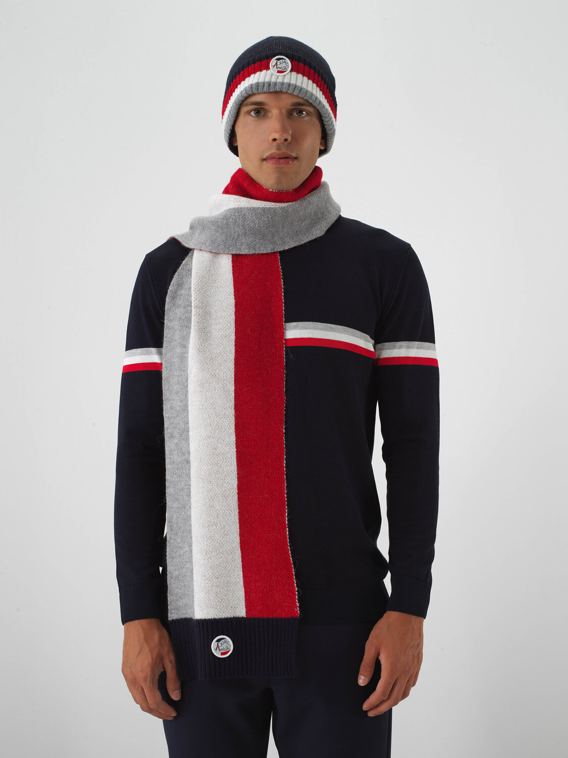 Navy Blue Natural Wool Textured Standard Fit Scarf - Xint