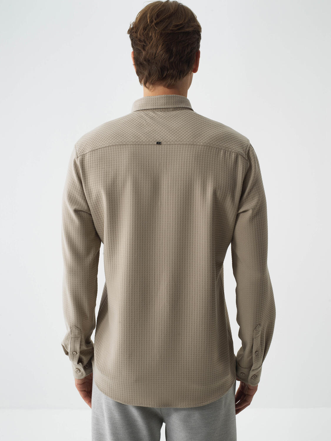 Beige Flexible Textured Regular Fit Shirt - 4