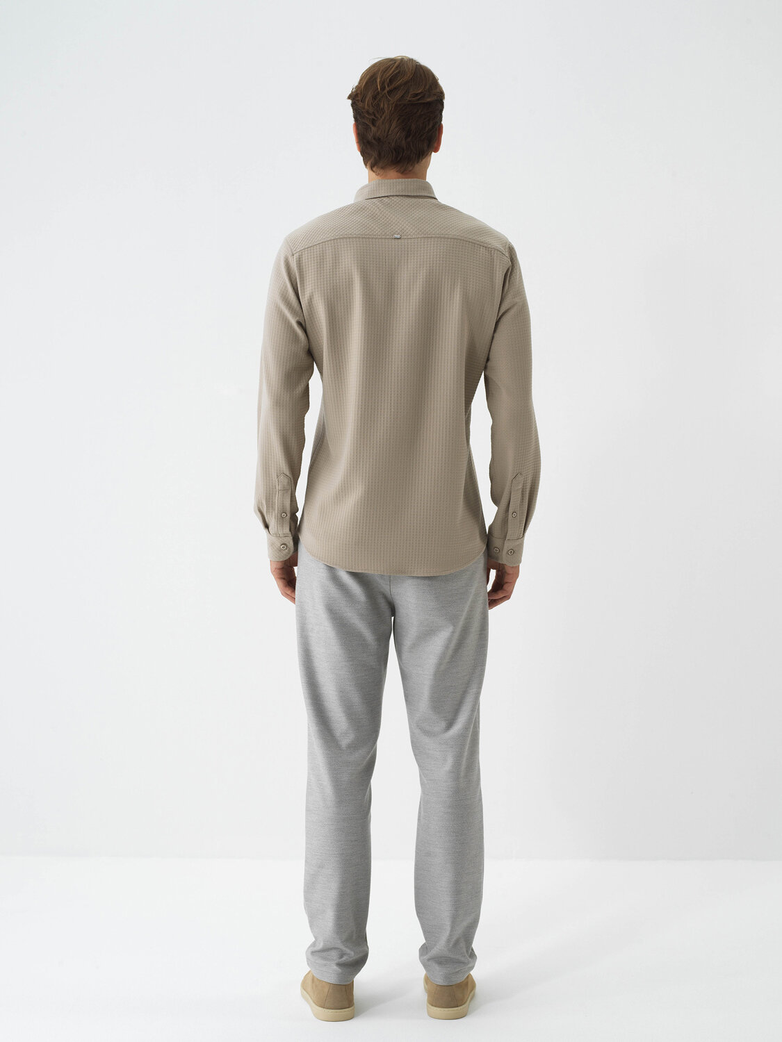 Beige Flexible Textured Regular Fit Shirt - Xint