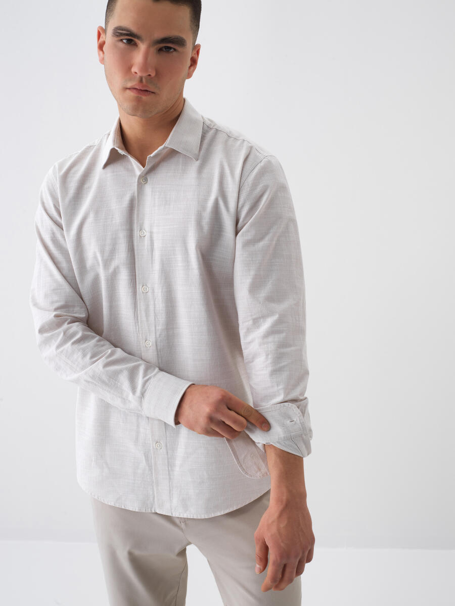 Beige Regular Fit Cotton Shirt - 1