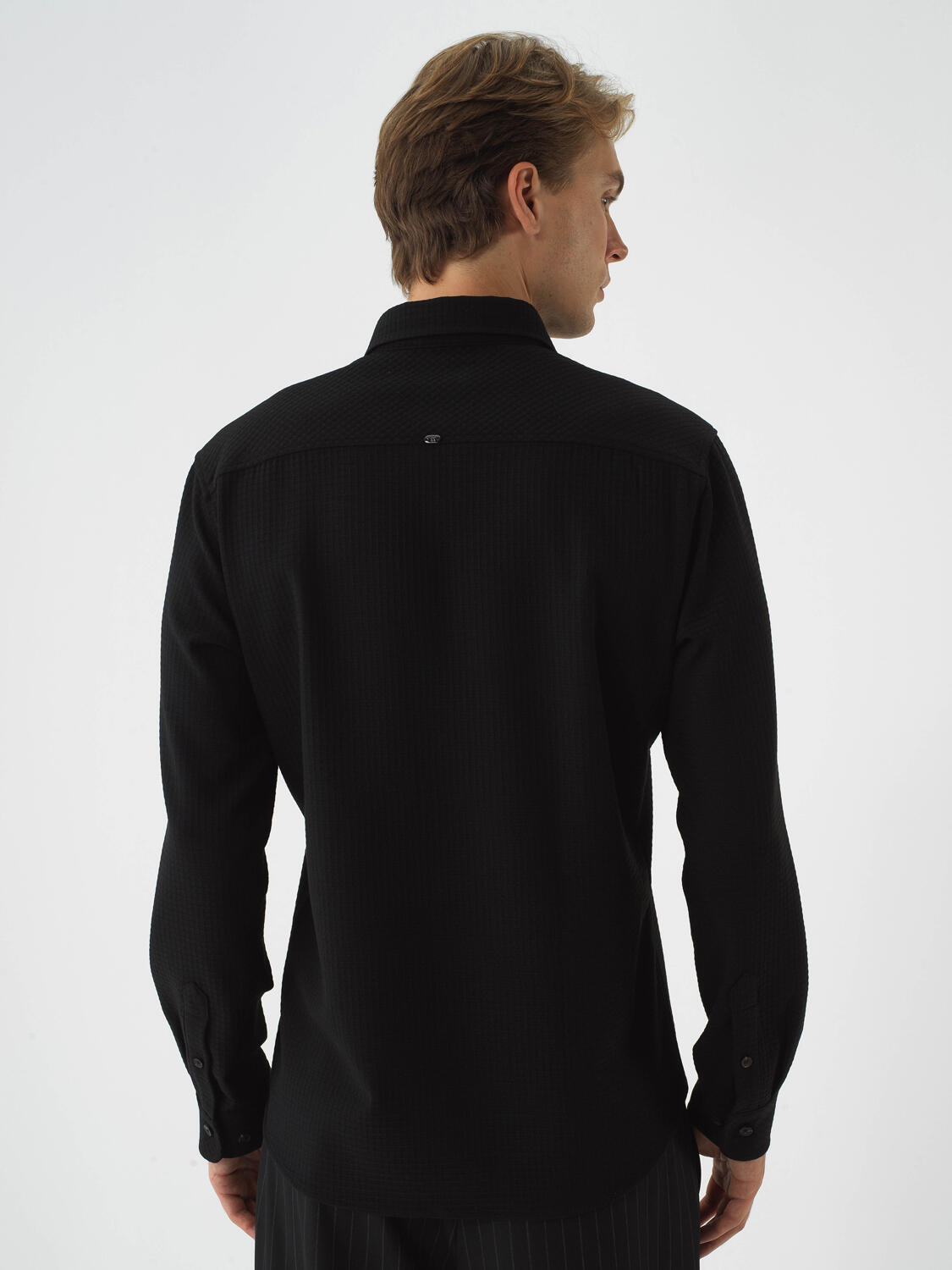 Black Flexible Textured Regular Fit Shirt - 4