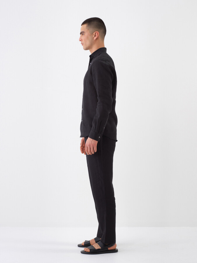 Black Regular Fit Linen Shirt - 3