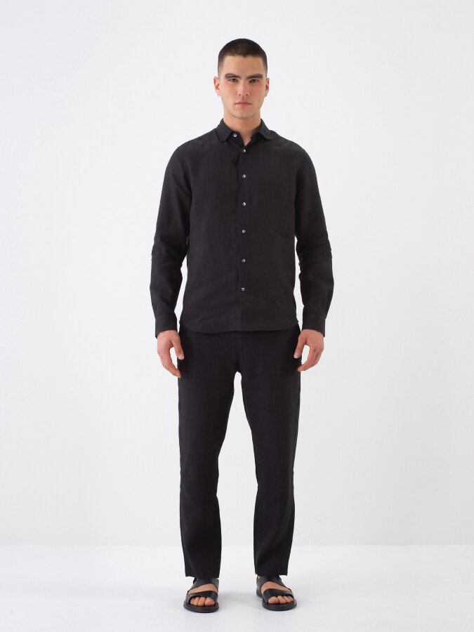 Black Regular Fit Linen Shirt (1)