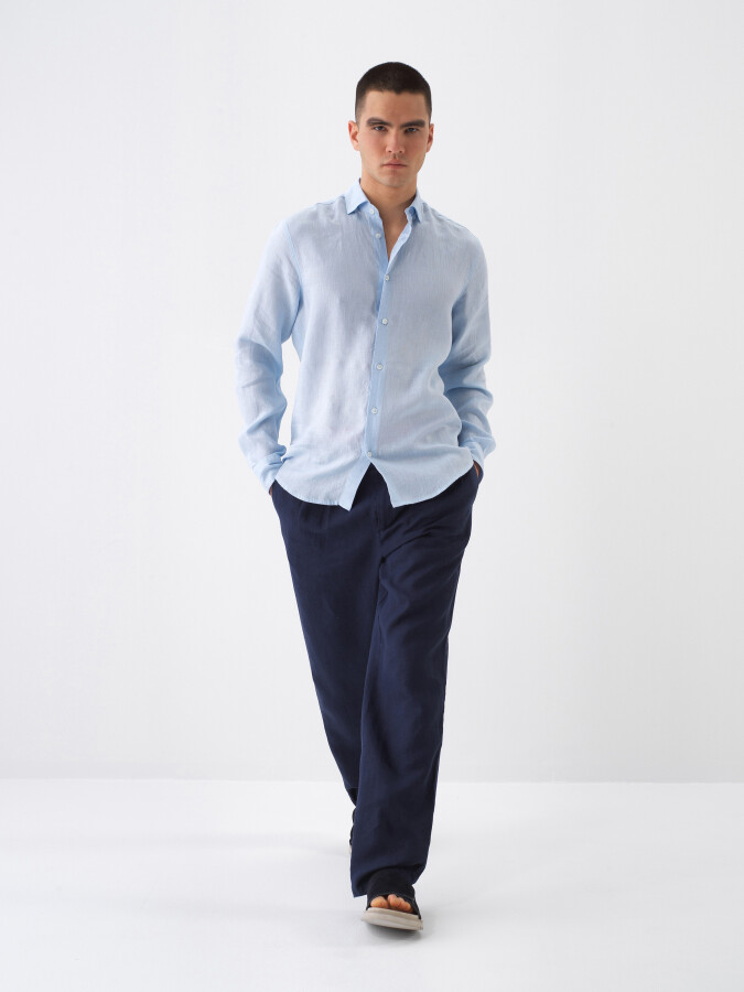 Blue Regular Fit Linen Shirt (1)