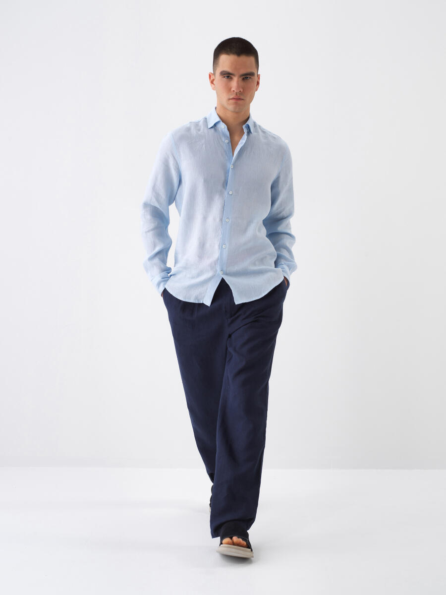Blue Regular Fit Linen Shirt - 2