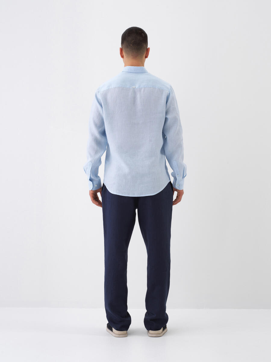 Blue Regular Fit Linen Shirt - 6