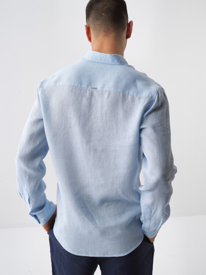 Blue Regular Fit Linen Shirt - 5