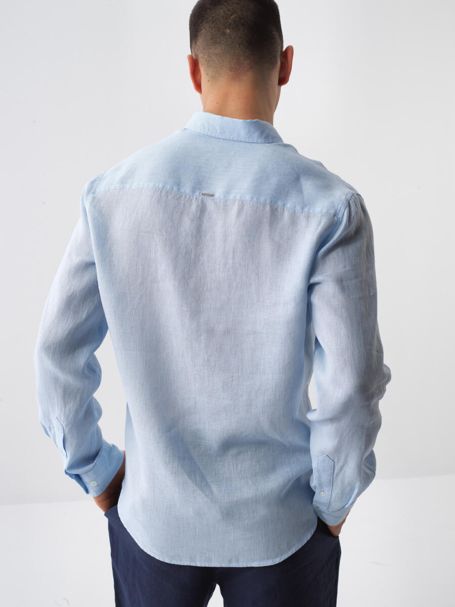 Blue Regular Fit Linen Shirt - 5