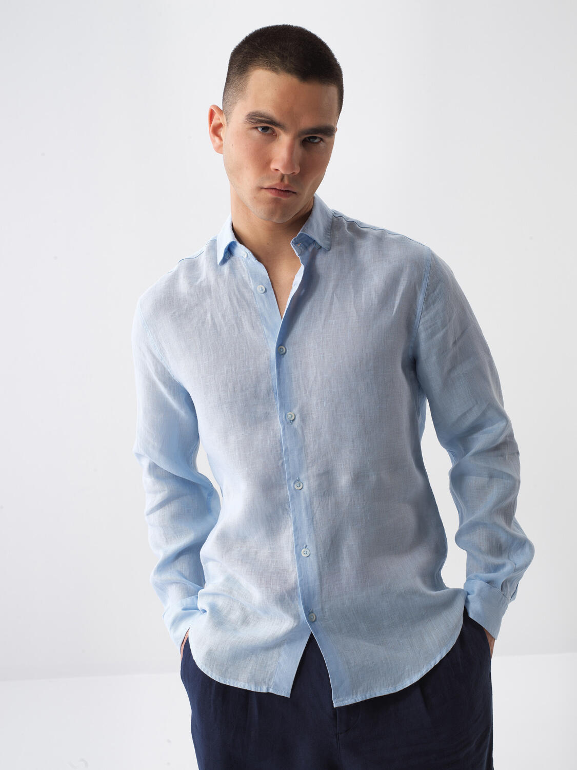 Blue Regular Fit Linen Shirt - 1