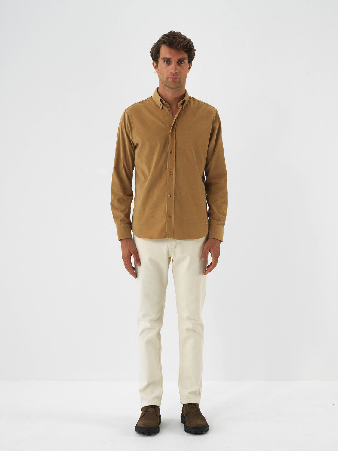Camel Luxury Textured Soft Velvet Regular Fit Shirt - Xint