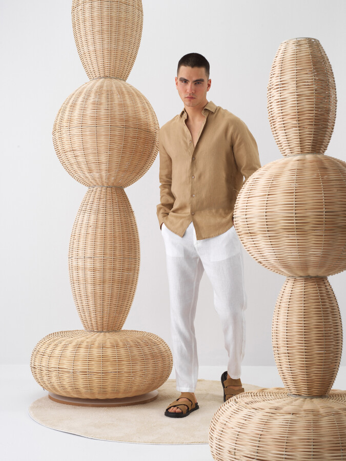 Camel Regular Fit Linen Shirt - 6