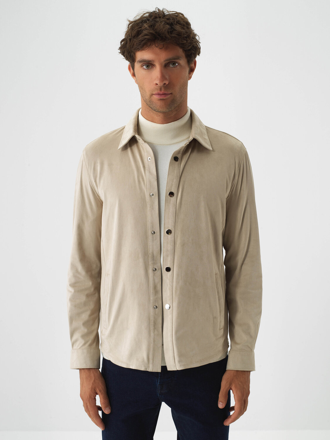 Beige Soft Touch Suede Look Regular Fit Shirt Jacket - Xint