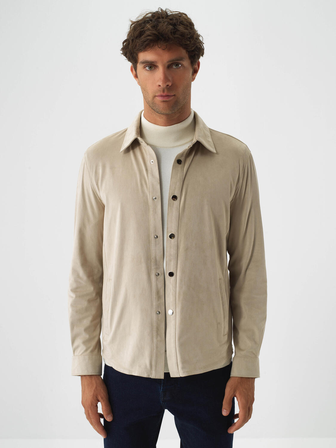 Beige Soft Touch Suede Look Regular Fit Shirt Jacket