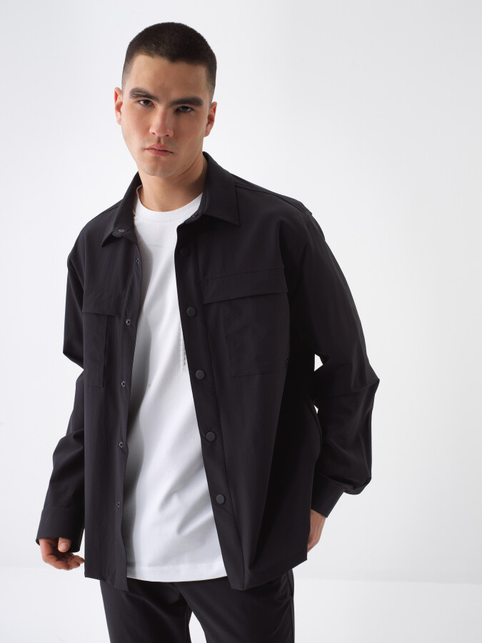 Black Regular Fit Shirt Jacket 