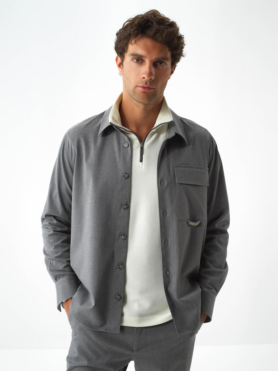 Grey Flexible Textured Regular Fit Shirt Jacket