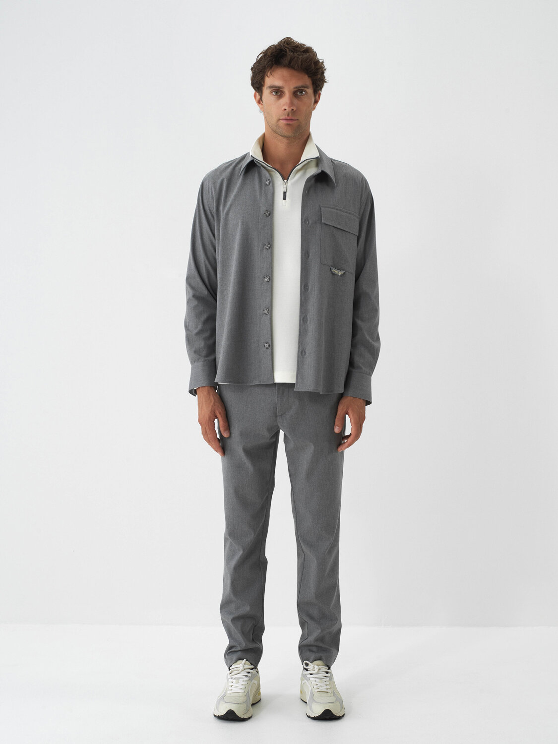 Grey Flexible Textured Regular Fit Shirt Jacket - Xint