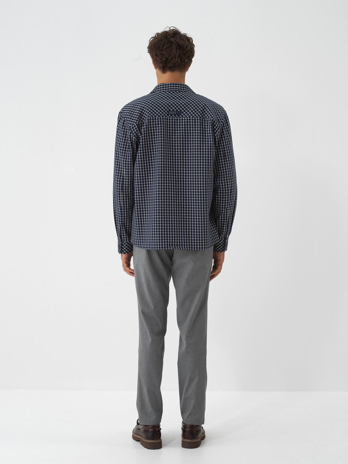 Navy Blue Modern Plaid Regular Fit Shirt Jacket - 5