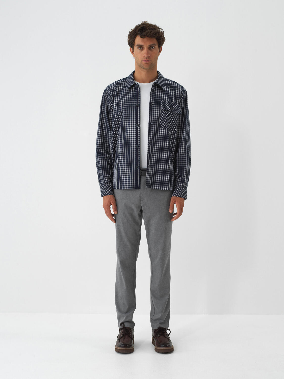 Navy Blue Modern Plaid Regular Fit Shirt Jacket - 2