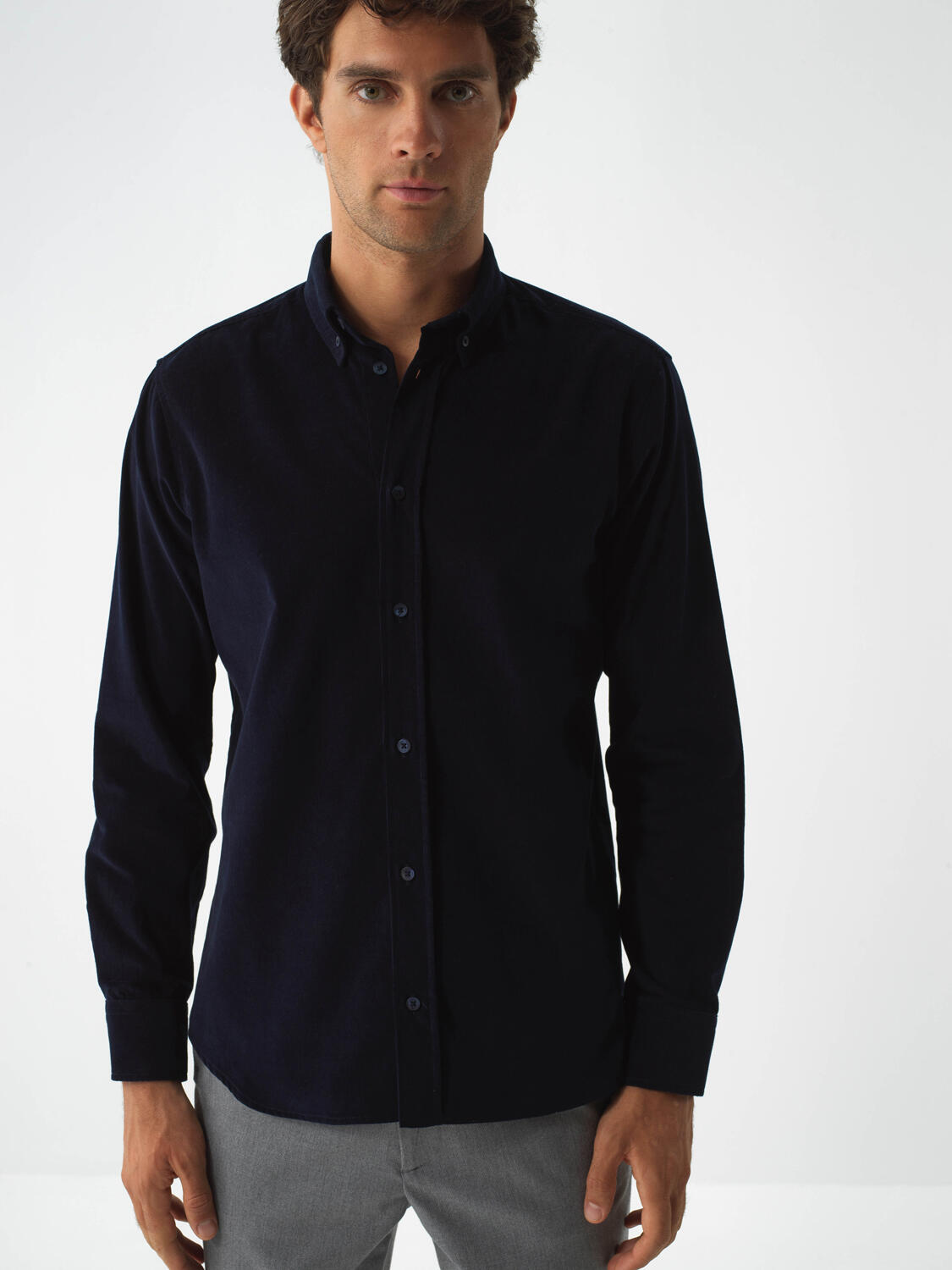 Navy Blue Luxury Textured Soft Velvet Regular Fit Shirt