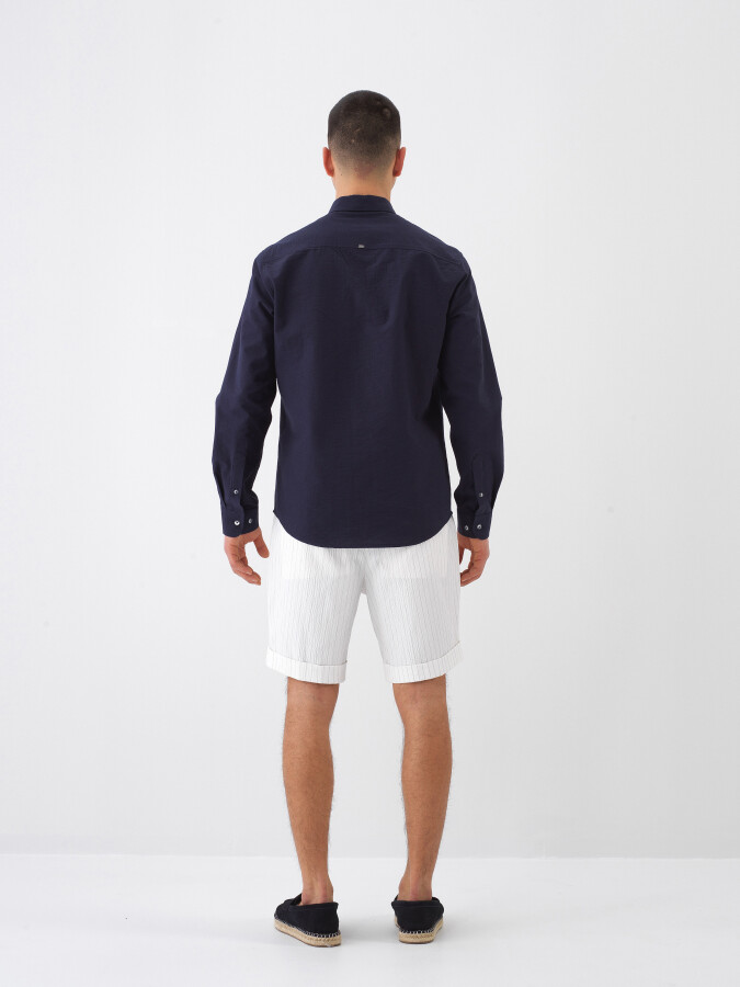 Navy Blue Regular Fit Cotton Shirt - 5
