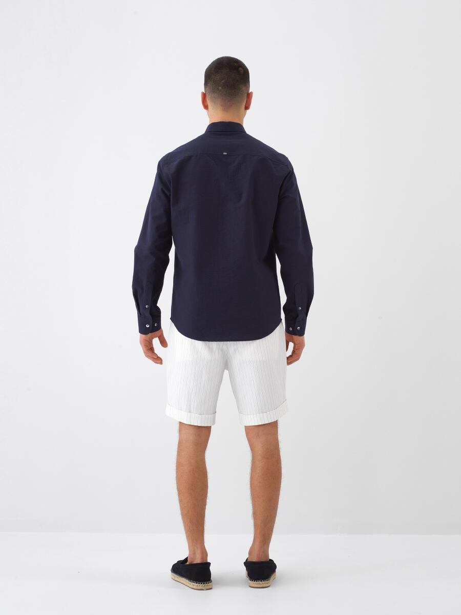 Navy Blue Regular Fit Cotton Shirt - 5