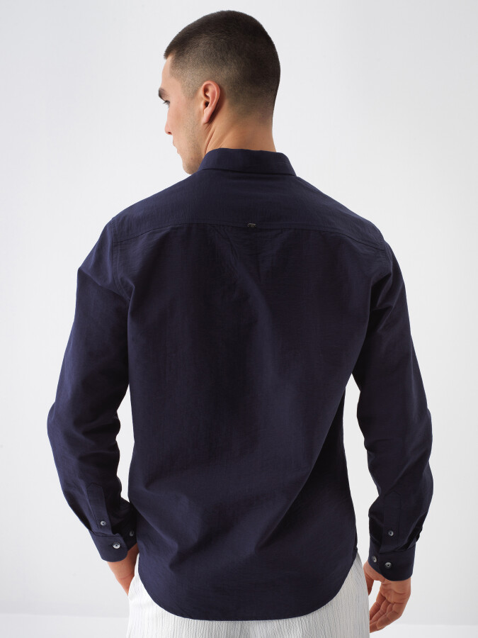 Navy Blue Regular Fit Cotton Shirt - 4