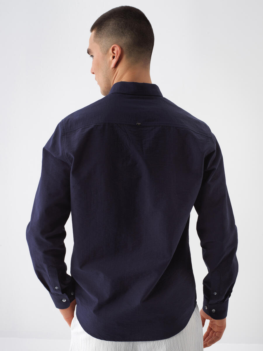 Navy Blue Regular Fit Cotton Shirt - 4