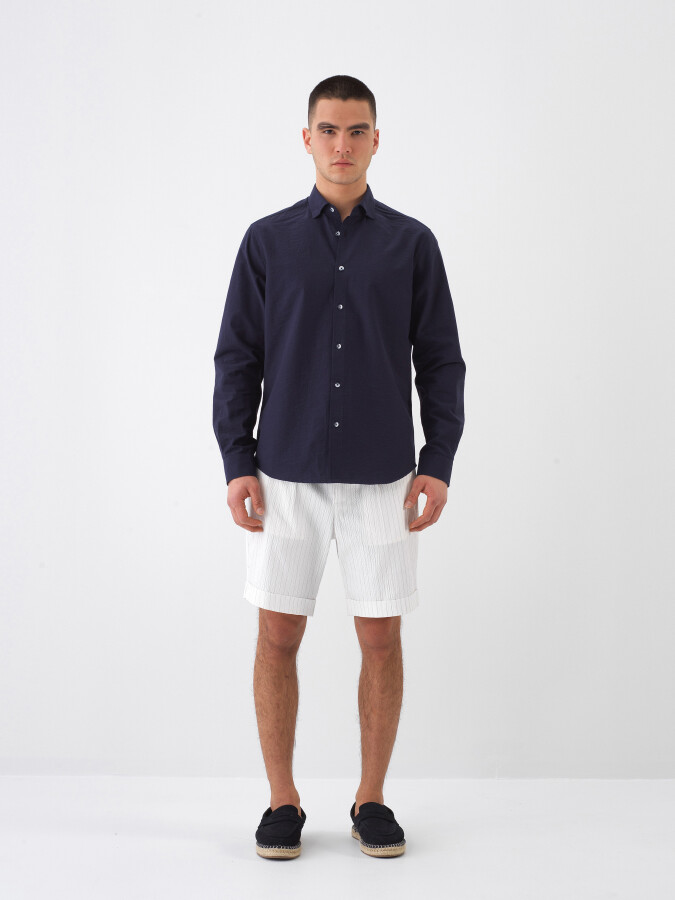 Navy Blue Regular Fit Cotton Shirt (1)