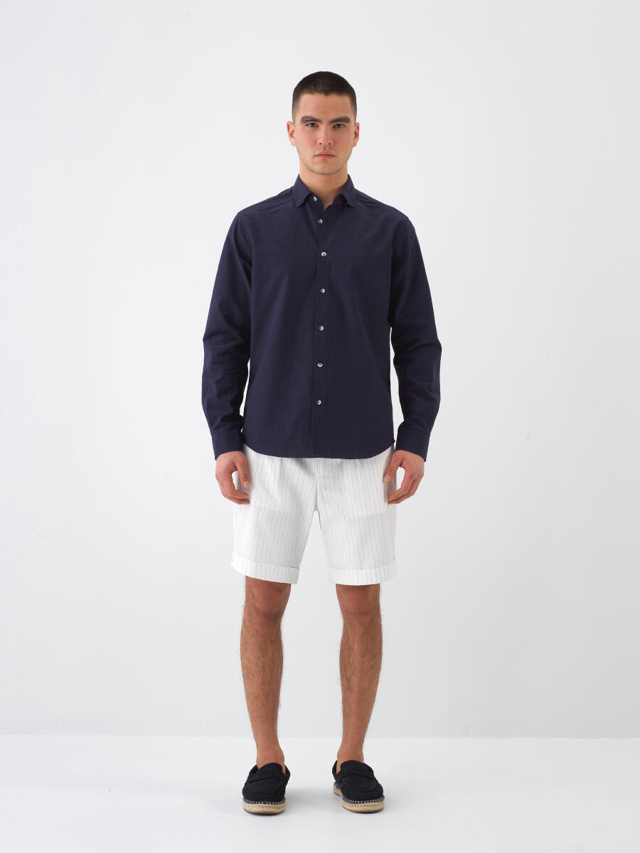 Navy Blue Regular Fit Cotton Shirt - 2