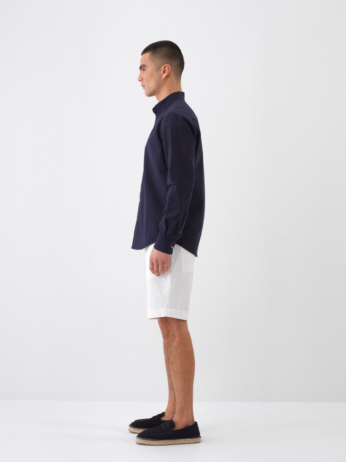 Navy Blue Regular Fit Cotton Shirt - 3