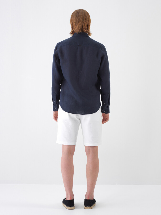 Navy Blue Regular Fit Linen Shirt - 6
