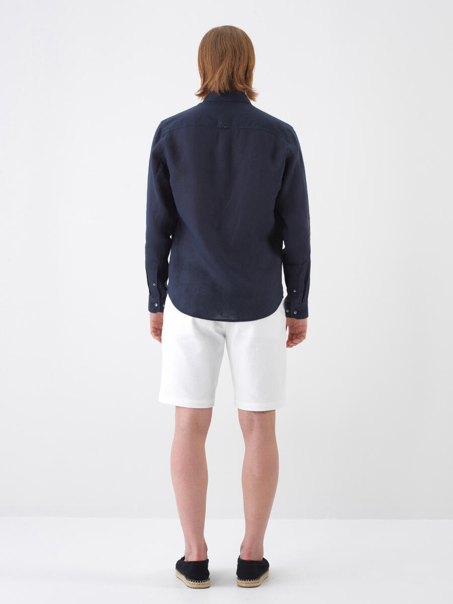 Navy Blue Regular Fit Linen Shirt - 6