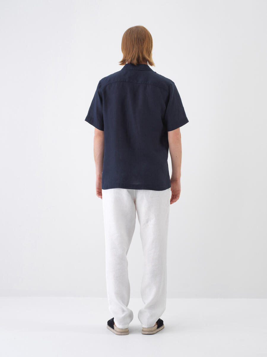 Navy Blue Regular Fit Linen Shirt - 5