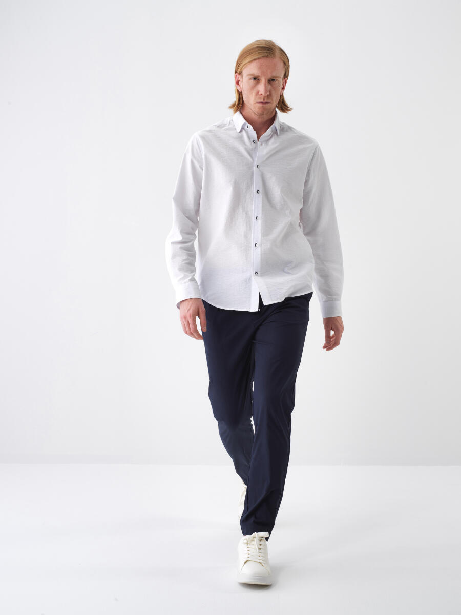 White Regular Fit Cotton Shirt - 2