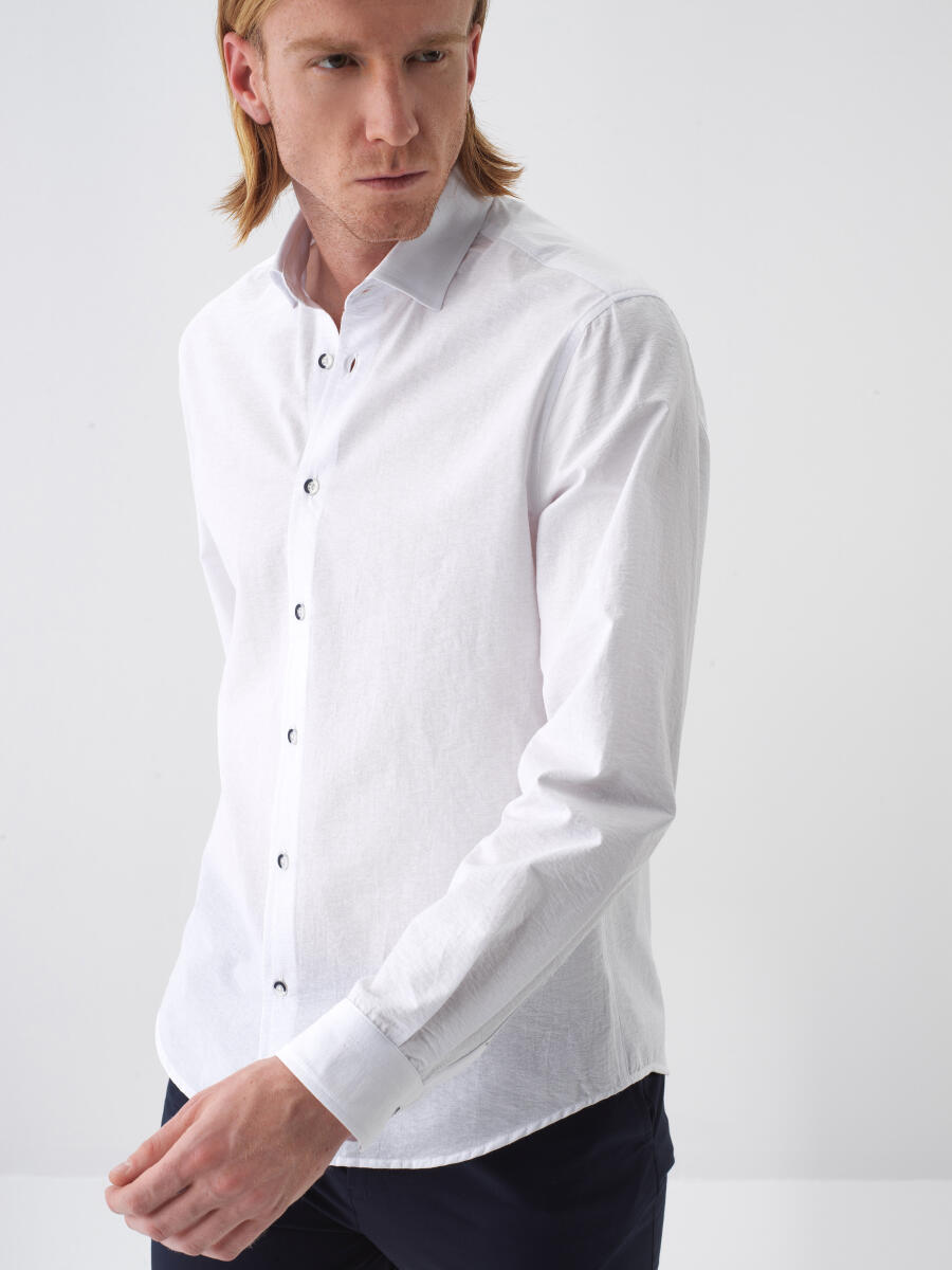 White Regular Fit Cotton Shirt - 1
