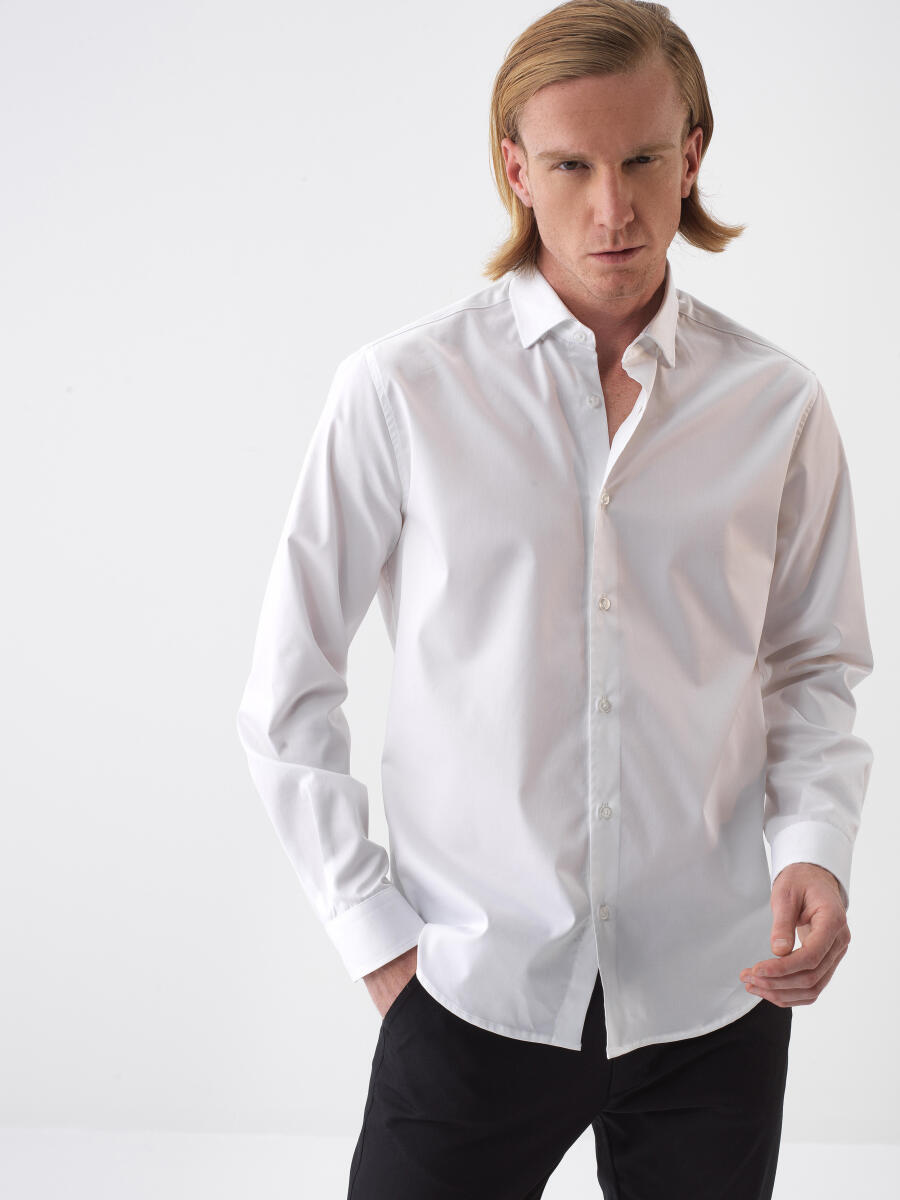 White Regular Fit Cotton Shirt - 1