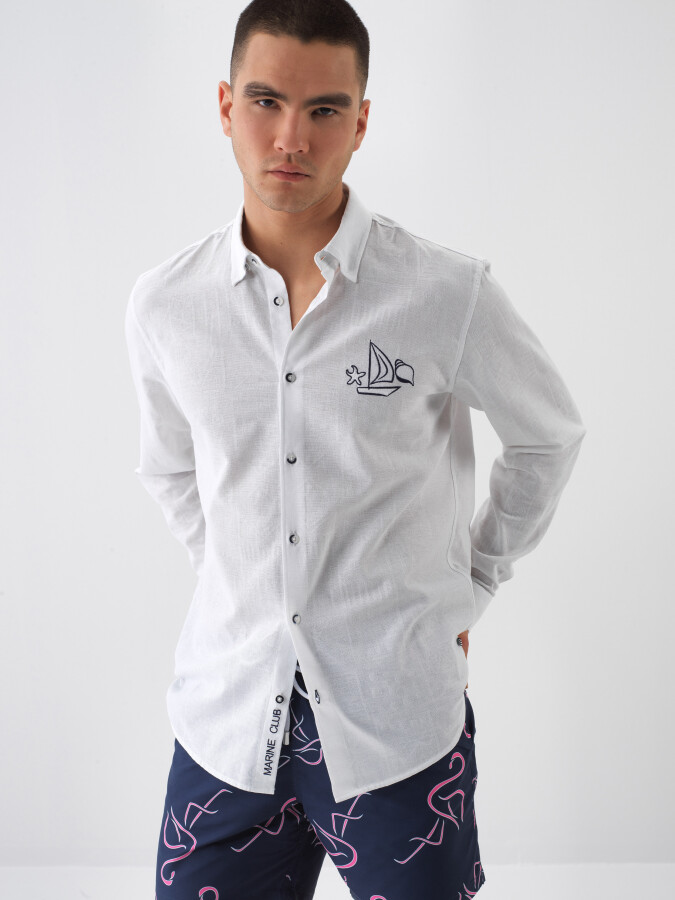 White Regular Fit Cotton Shirt