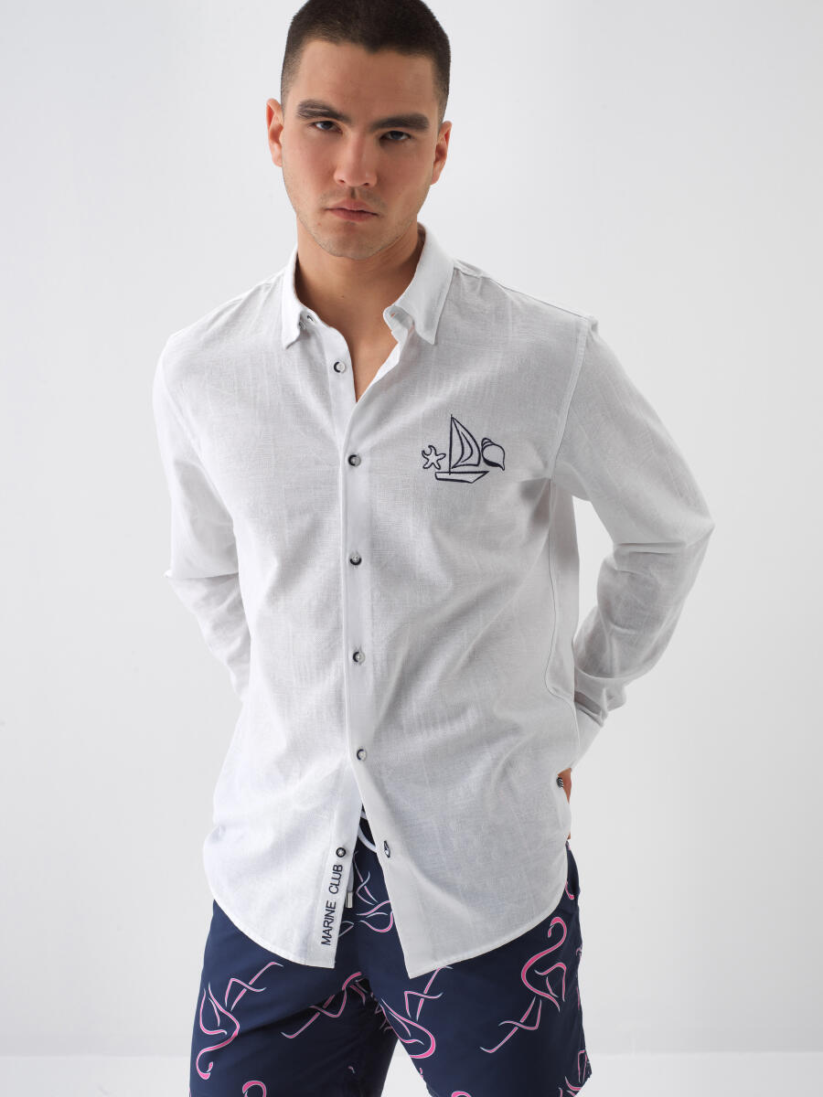 White Regular Fit Cotton Shirt - 1