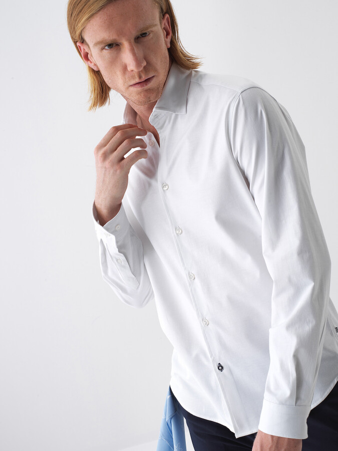 White Regular Fit Cotton Shirt