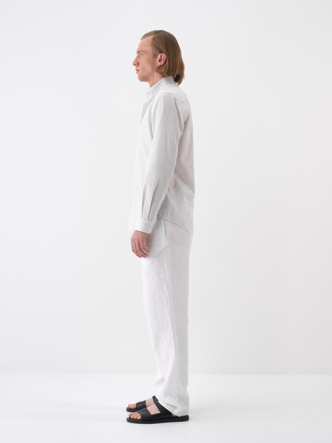 White Regular Fit Linen Shirt - 3