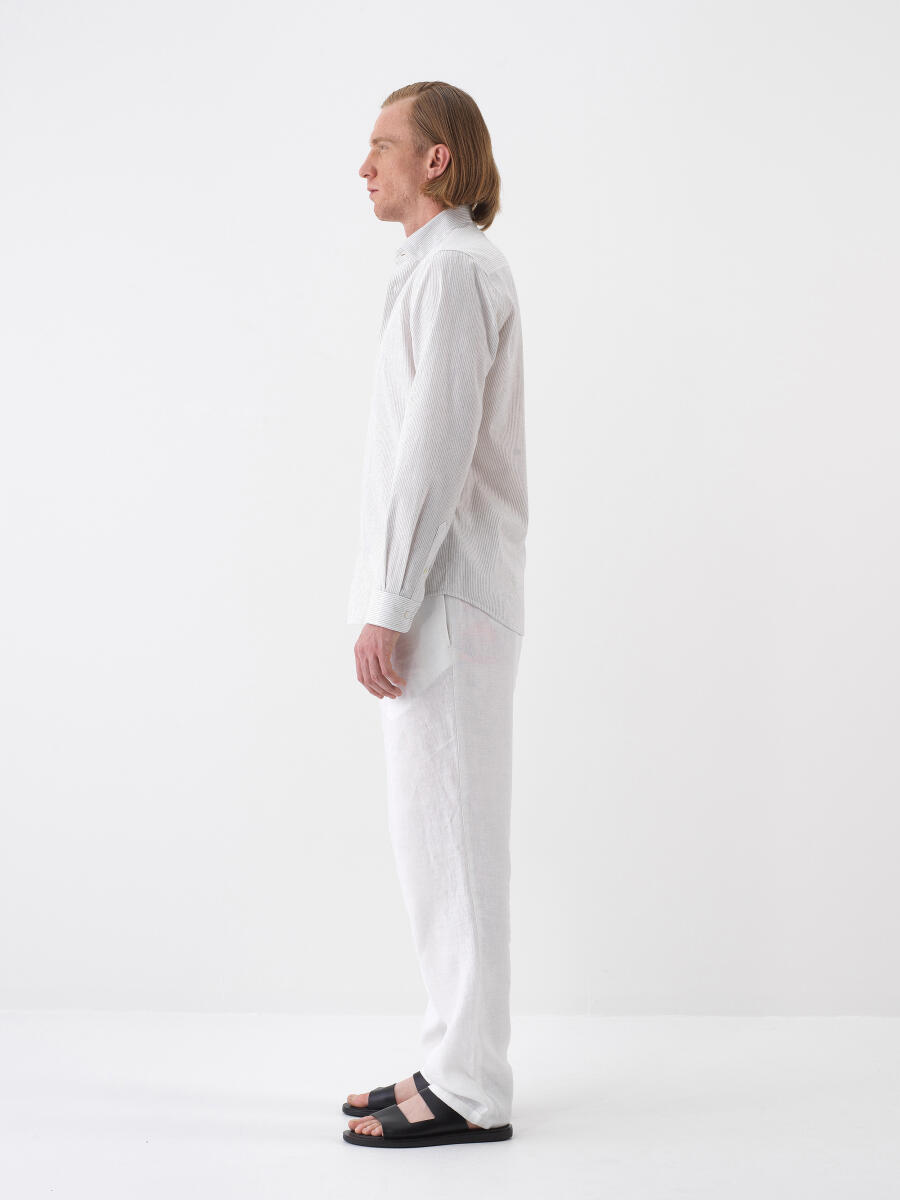 White Regular Fit Linen Shirt - 3