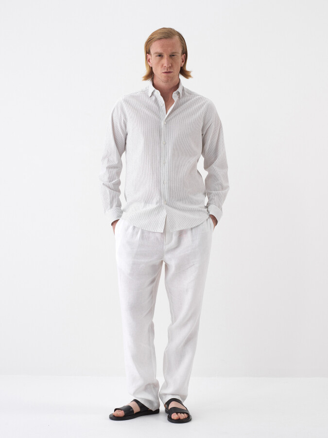 White Regular Fit Linen Shirt (1)