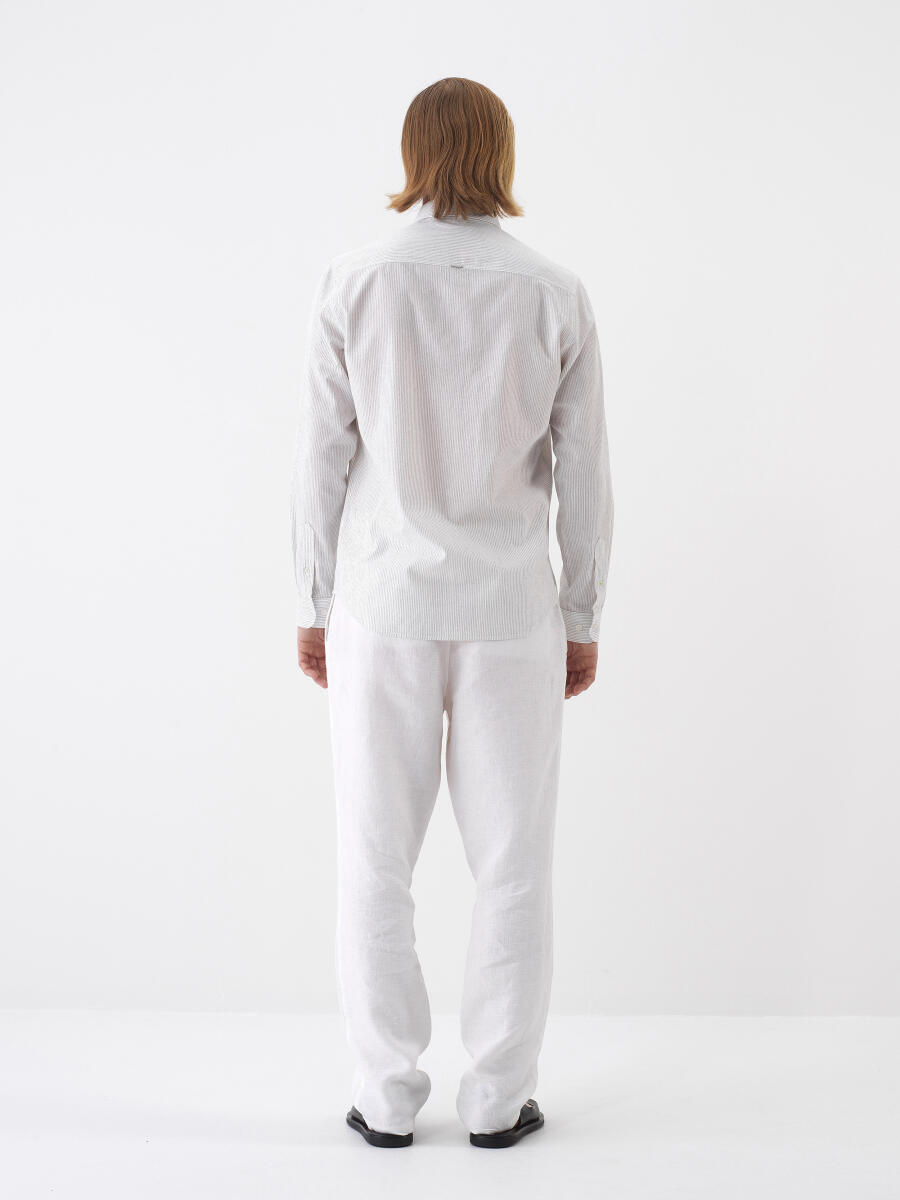 White Regular Fit Linen Shirt - 5