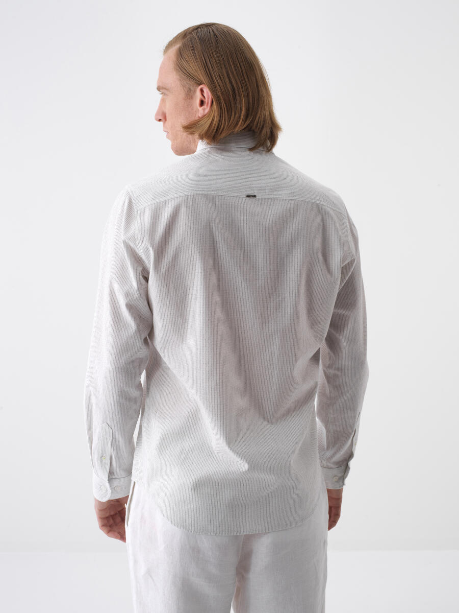 White Regular Fit Linen Shirt - 4