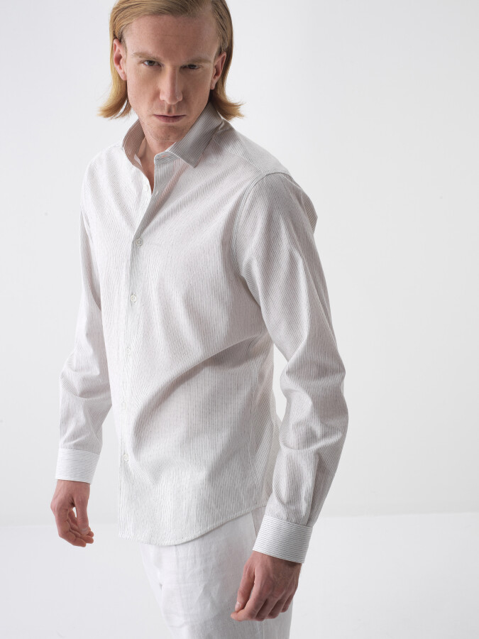 White Regular Fit Linen Shirt