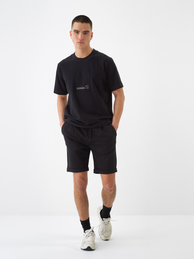 Black Regular Fit Cotton Shorts - 2